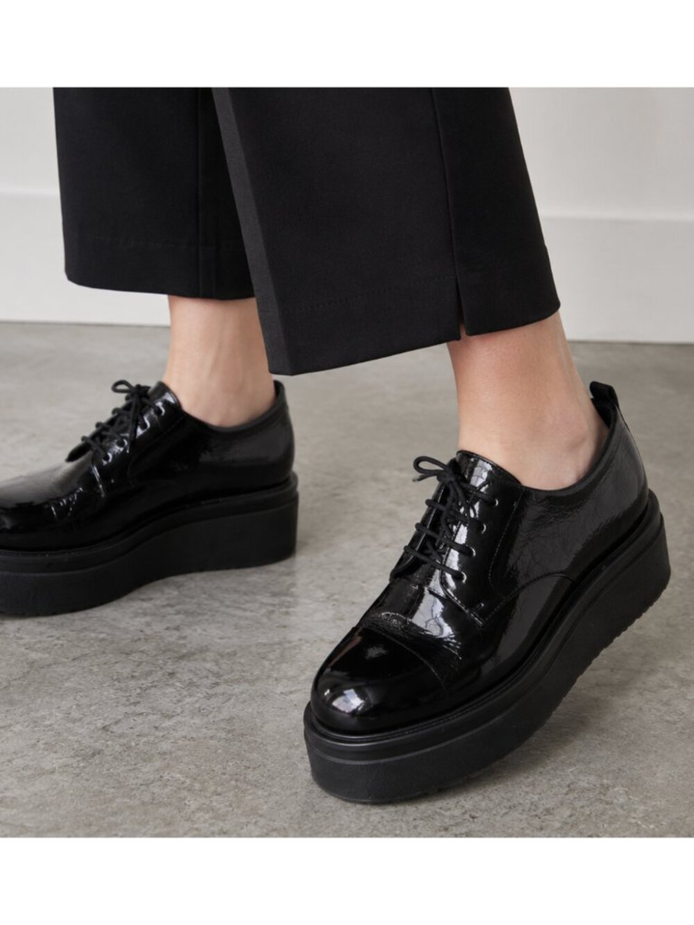 VAGABOND Tara Oxford Derby Lace Up Platform Shoes Black Patent Academia Mod Goth